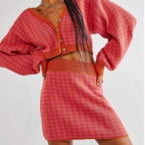 Free People Maeve Checkered Gingham 2 Piece Cardigan & Skirt Matching Set Large